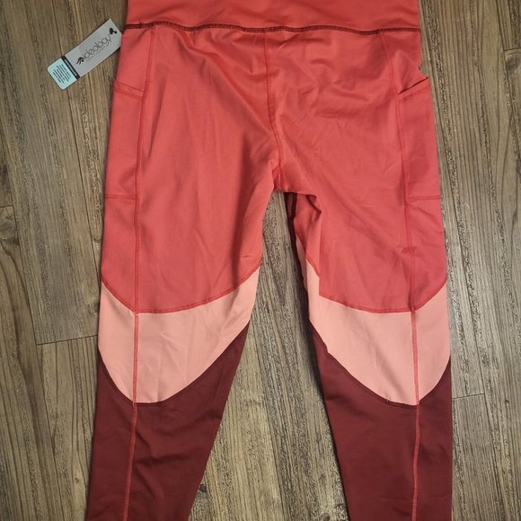 NWT.12.Ideology Women’s High Rise,2 Side Pockets Colorblock 7/8 Leggings, Red - Picture 4 of 7